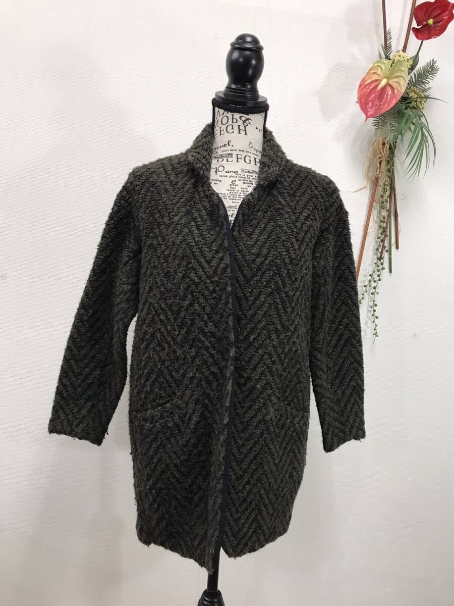 3346 【 ANNA BASSANI イタリア製 】ニットジャケット ポケット有 サイズ:S 色:グリン柄入り拍卖