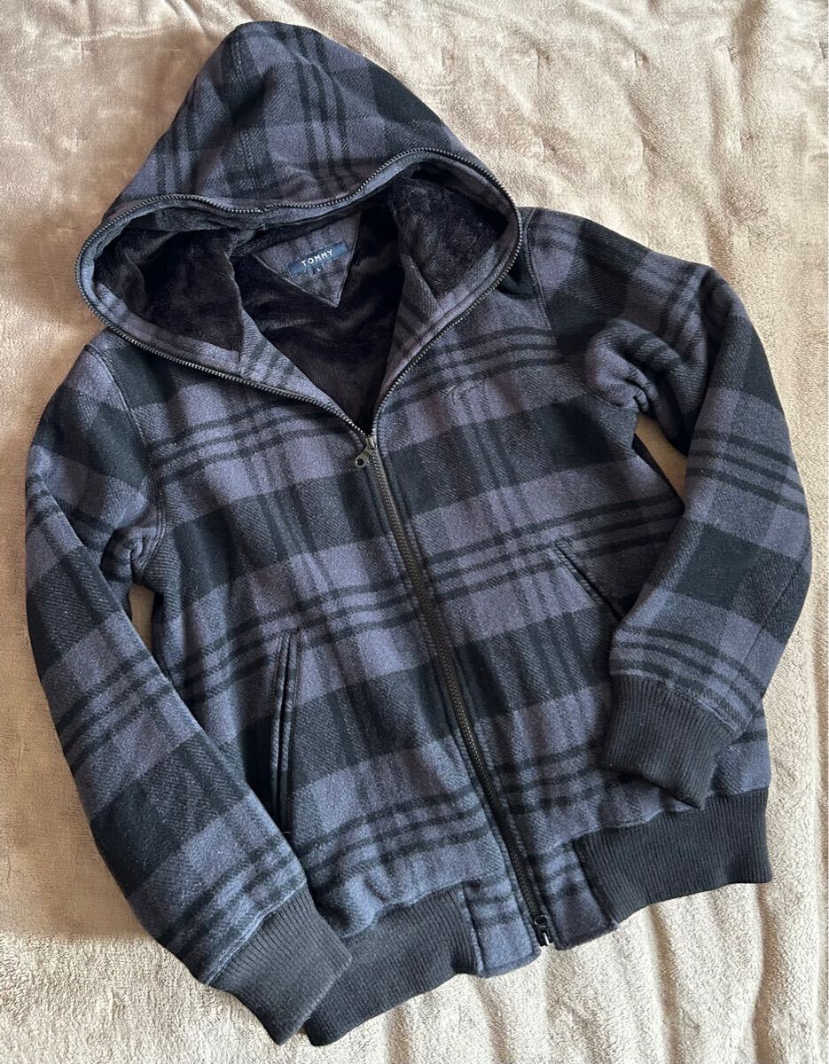 ◆美品◆TOMMY トミー フード付き裏ボアジャケット チェック柄 Lサイズ 防寒パーカー◆TOMMY HILFIGERトミーヒルフィガー◆拍卖
