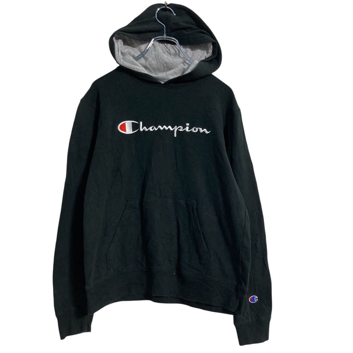 Champion ロゴスウェット パーカー キッズ XL ブラック チャンピオン プルオーバー カンガルーポケット 古着卸 アメリカ仕入 a701-5085拍卖