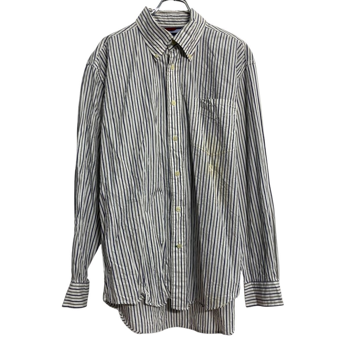 TOMMY HILFIGER 長袖 ストライプシャツ トミーヒルフィガー L ホワイト ボタンダウン ポケット 古着卸 アメリカ仕入 a701-5659拍卖