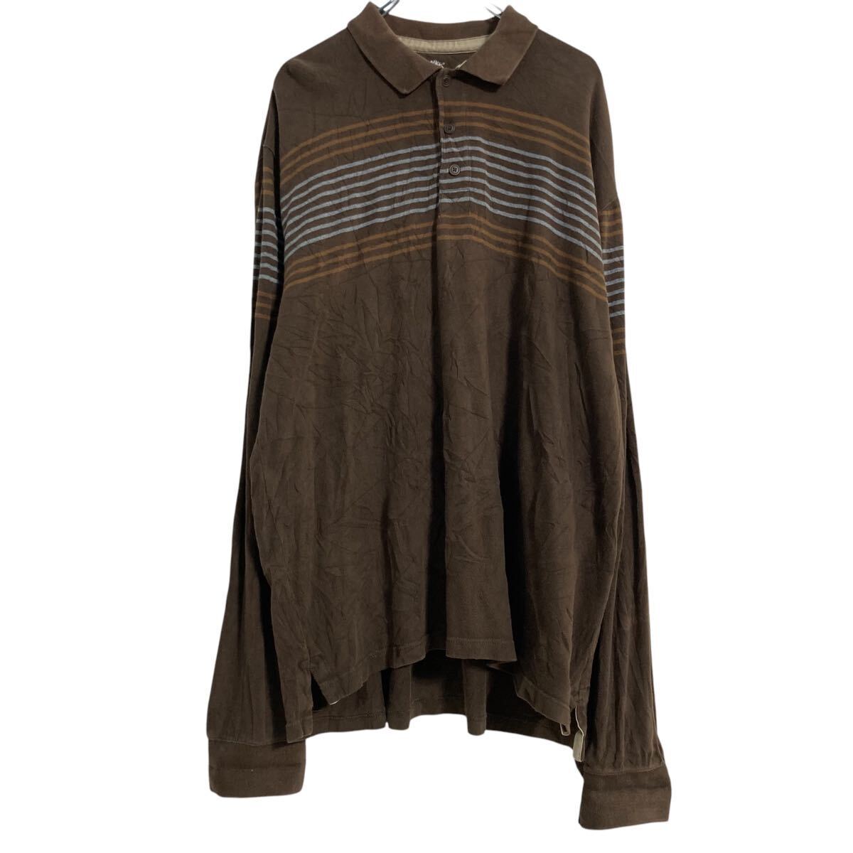 Timberland 長袖 ポロシャツ 2XL ブラウン グレー ボーダー ティンバーランド ビッグサイズ 古着卸 アメリカ仕入 a701-6134拍卖