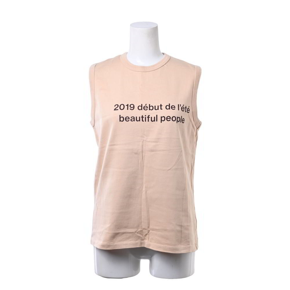 美品 beautiful people コットン プリント タンクトップ 38 ピンクベージュ ビューティフルピープル KL4B2UAB66拍卖