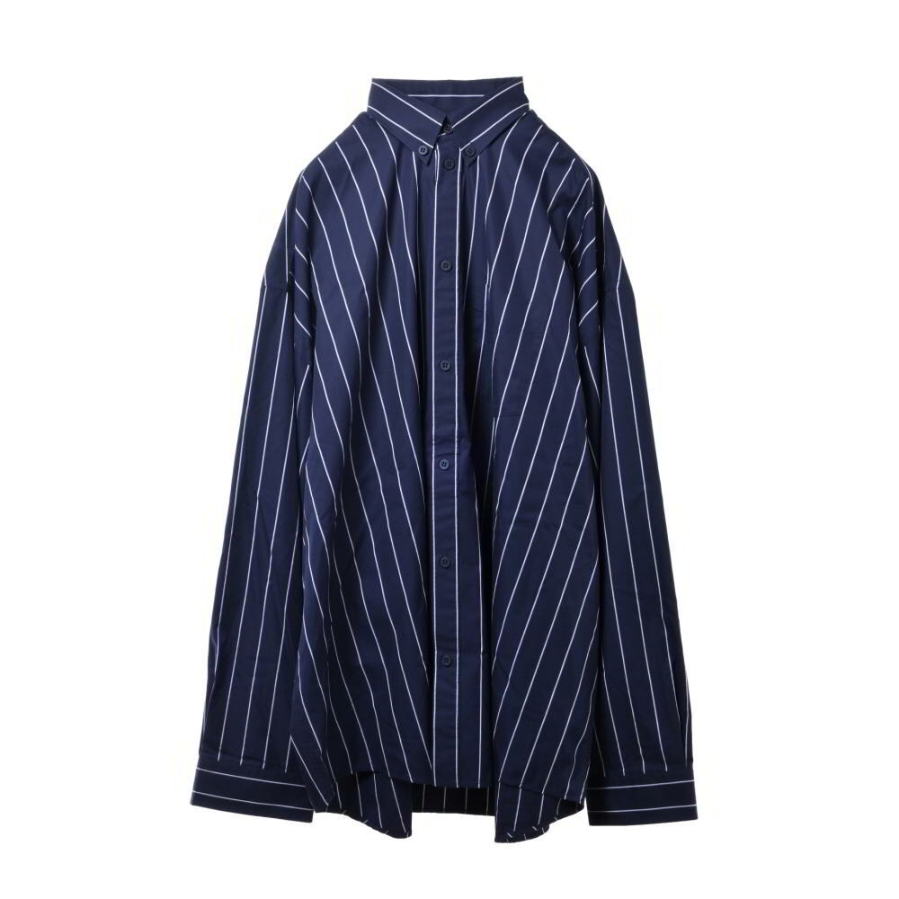 BALENCIAGA バックロゴプリント ストライプ コットン シャツ 3 ネイビー バレンシアガ KL4B2QUA69拍卖