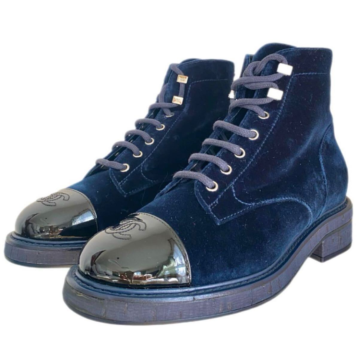 シャネルブーツ スエード ブルー 38 1/2拍卖