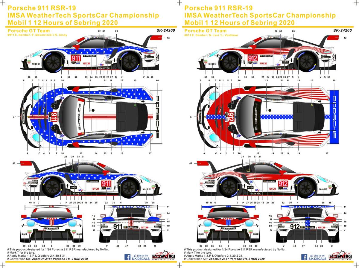 S.K.DECALS SK24200 ポルシェ 911 RSR-19 IMSA ウェザーテックスポーツカー セブリング12時間拍卖