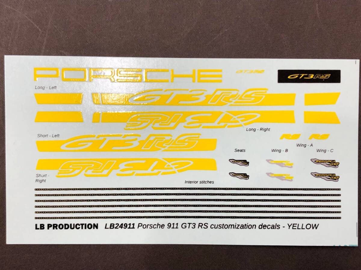 LB Production 1/24 タミヤ ポルシェ911GT RS(991)用 カスタムデカール イエロー色拍卖