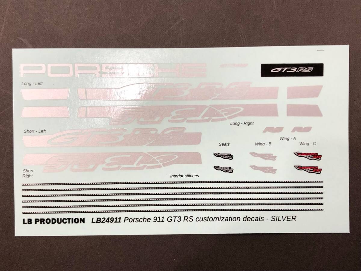 LB Production 1/24 タミヤ ポルシェ911GT RS(991)用 カスタムデカール シルバー色 拍卖