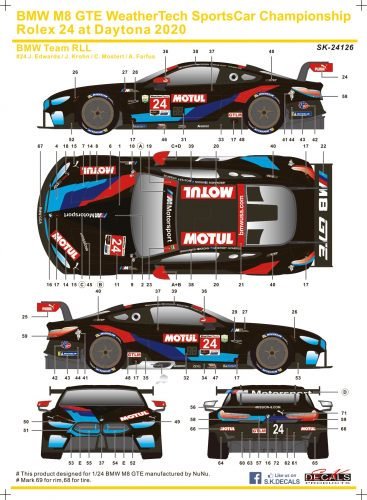 SKdecal SK24126 BMW M8 GTE Weather Tech Sport Car Championship Rolex 24 at Daytona 2020拍卖