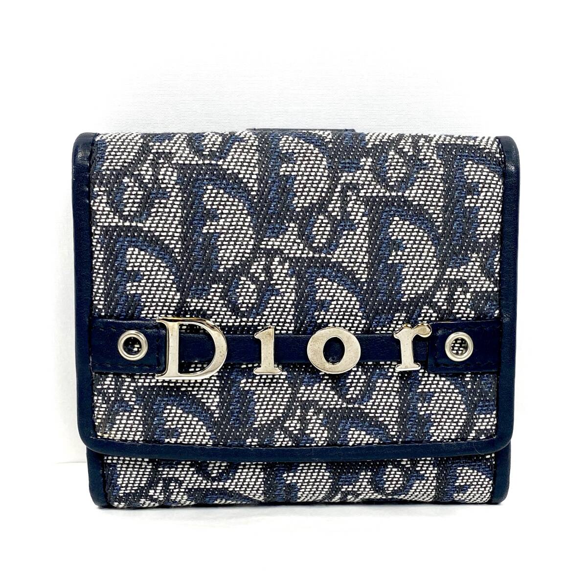 *Christian Dior トロッター 二つ折り財布 Wホック キャンバス ネイビー系 コンパクト ウォレット クリスチャンディオール 【AI鑑定済】拍卖