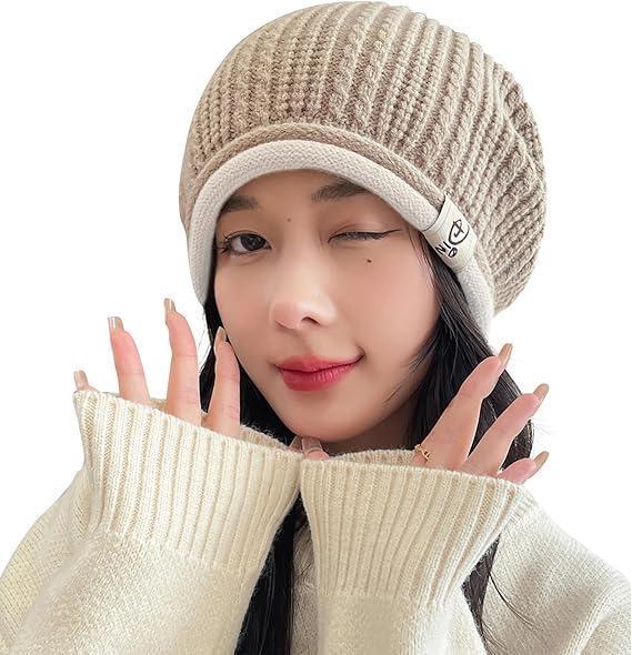 ニット帽 レディース 秋冬 防寒 小顔 柔らかい 通気性 ストレッチ カーキ拍卖