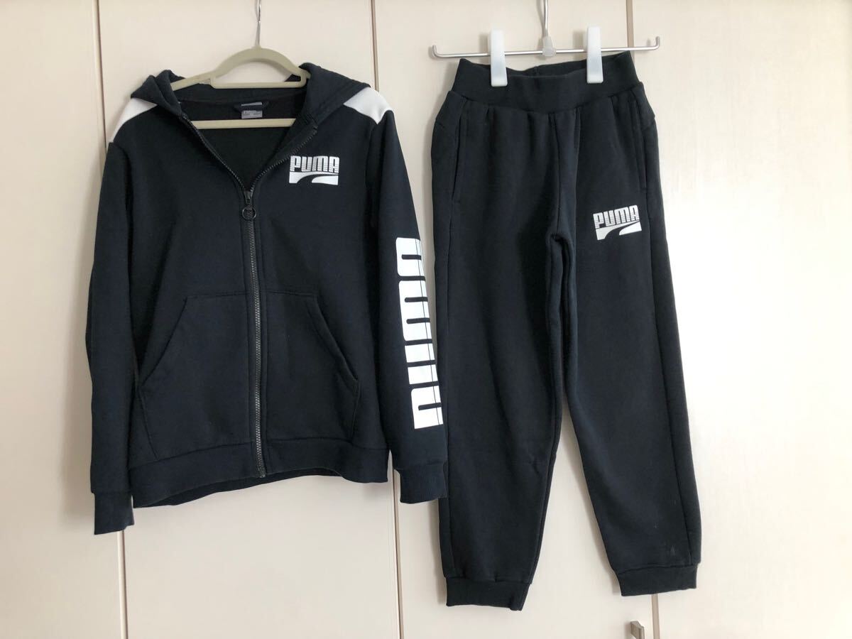 150 男の子 プーマ 裏起毛スウェット上下 ジャージセットアップ ブラック拍卖