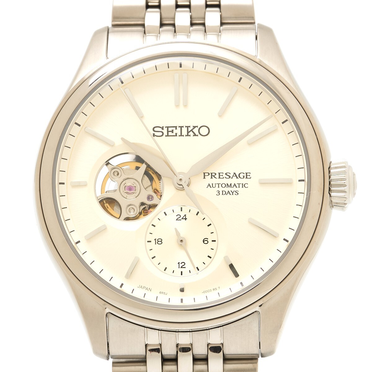 【1年間保証】SEIKO セイコープレザージュ SARJ007 6R5J-00C0 SS ベージュ文字盤×シルバー 自動巻き 腕時計 シースルーバック メンズ拍卖