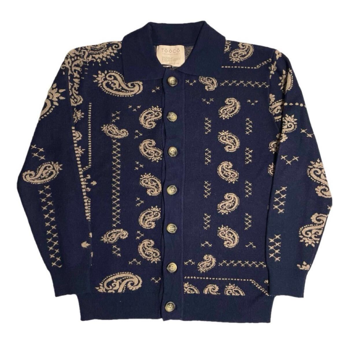 新品 2024年AWモデル TOOCO カシミヤ混ペイズリー柄襟付きカーディガン DANA NAVY トーコ ネイビー XLサイズ S~XLサイズ展開拍卖