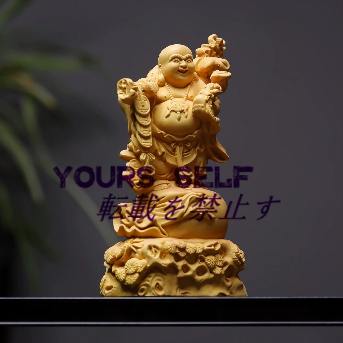 高品質 一刀彫り 七福神 布袋様 弥勒仏 立像 コイン 招財 金運 木彫仏教 仏師で仕上げ品 精密細工 仏像拍卖