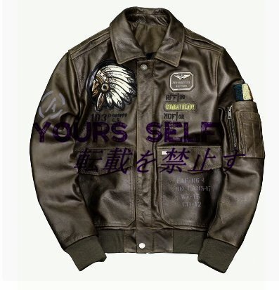 革ジャン レザージャケット メンズ 馬革バイカー服刺繍革ジャケットメンズ本革ジャケット(サイズは選べます)拍卖