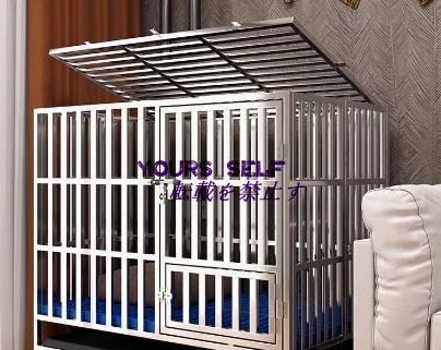 犬用ケージ ステンレス鋼製 キャスター付き 耐荷重250KG 折り畳み式 ダブルドア/トレー/マット/給餌器付き 110*72*92cm拍卖