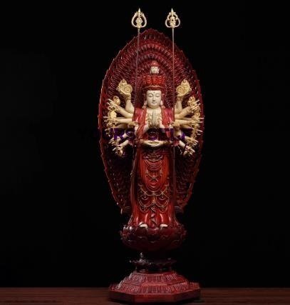 仏像 木彫り 千手観音菩薩 (子年生まれ) 大型 高級天然木彫り (高さ80cm×巾30cm) 高級置物◆厄除け十二支守り本尊・守護仏拍卖