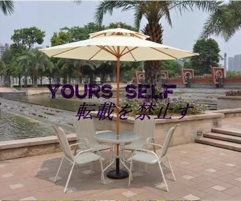 人気推薦 ガーデン パラソル ベージュサンシェードマーケットアンブレラ パラソルUV 50+ 木目調デザインのアルミポール 2.7m F929拍卖