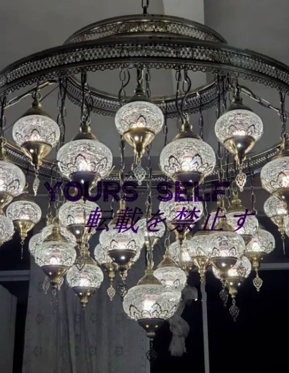極美品★ 手作りトルコランプ クラックガラス 27灯 シャンデリア インテリア 直結タイプ 豪天井照明 南トルコ細工拍卖
