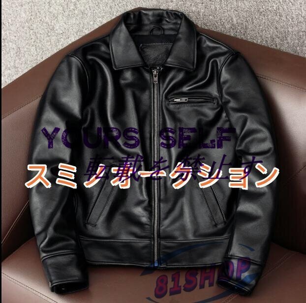 レザージャケット 子牛革 革ジャン 本革 シングルライダース カーフスキン バイクレザー メンズファッション S~5XL拍卖