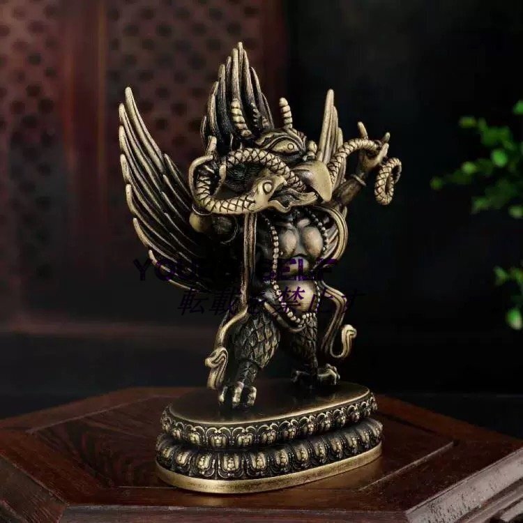 仏像 ミニ 迦楼羅王像 13cm 真鍮製 守護神 風水 置物 ミニチュア仏像 (古色)拍卖