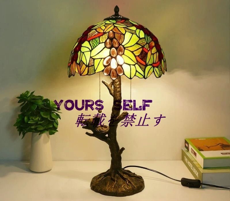 ステンドランプ Rose 花柄 照明 ティファニー技法 ステンドグラス レトロな雰囲気 デスクライト 室内装飾拍卖