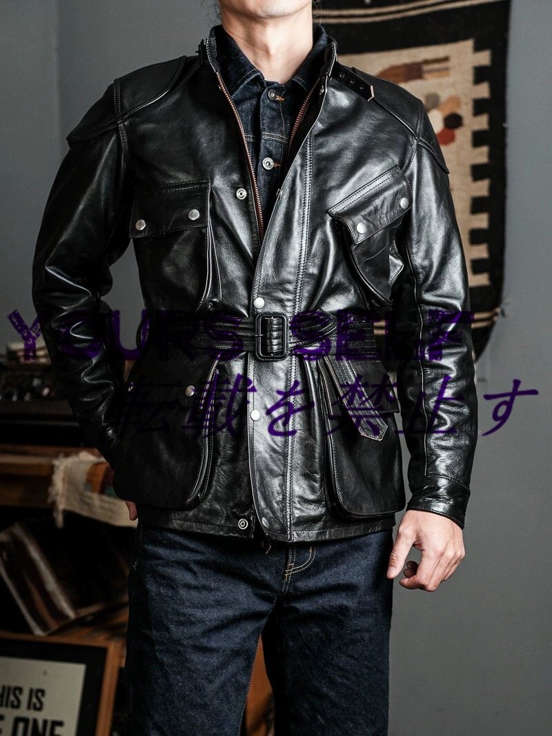 極美品★ ダブルライダースレザージャケット レザージャケットカーコート レザー 茶芯 馬革 S拍卖