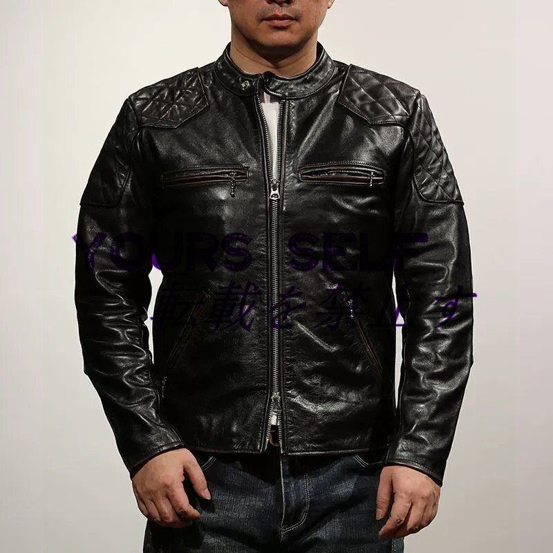 牛革100% レザージャケット 本革 牛革 カウハイド ヴィンテージ 機関車 バイクレザー メンズファッション 革ジャン ライ拍卖