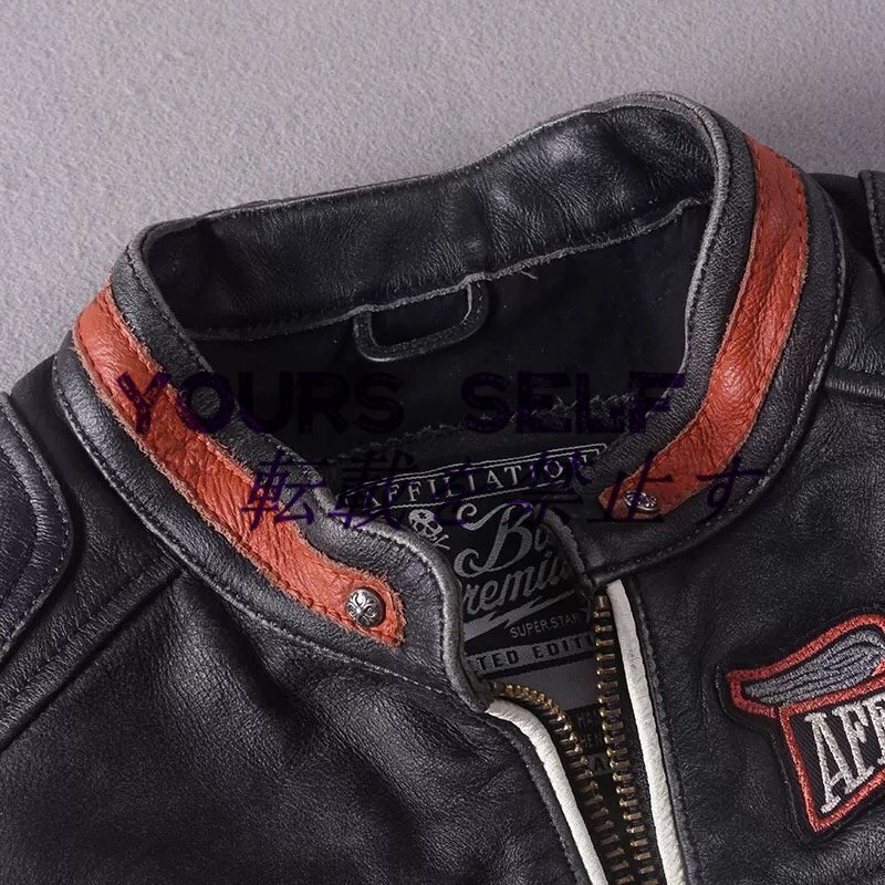 高品質バイクレザージャケット 上品 本革 牛革 豪華刺繍 ユーズド加工 ライダースジャケット 革ジャン S~4XL拍卖