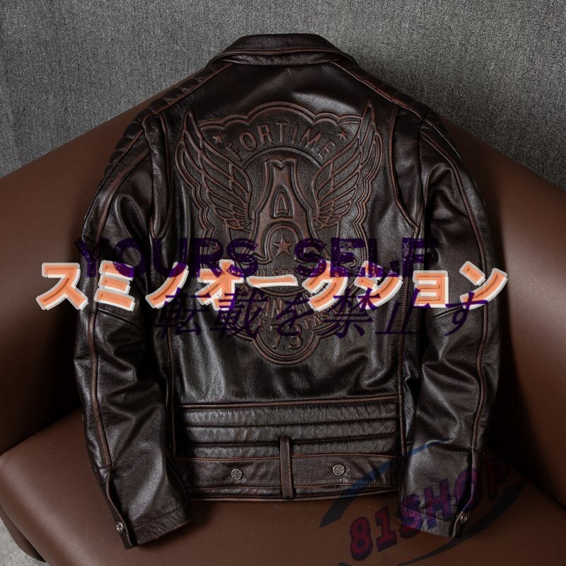 ハレーバイクレザージャケット 上品 本革 高級 牛革 ユーズド加工ライダースジャケット 革ジャン S~5XL拍卖