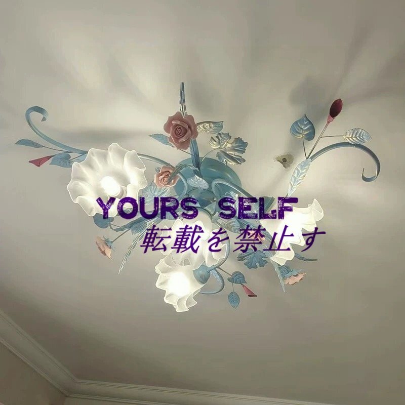 美品◆芸術品◆地中海 LED 対応 4灯ペンダントライト ローズ ユリ照明 北欧 屋内ランプ ホーム ペンダントライト 天井照明 照明器具 つり拍卖