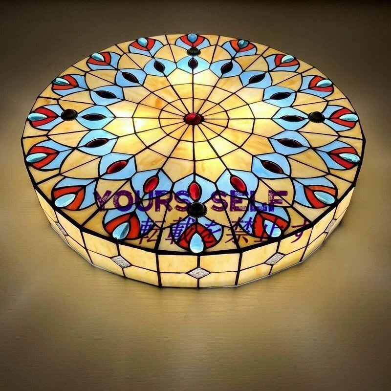 ★ステンドグラス ペンダントライト 豪華天井照明ステンドグラスランプ ガラス貝工芸品拍卖