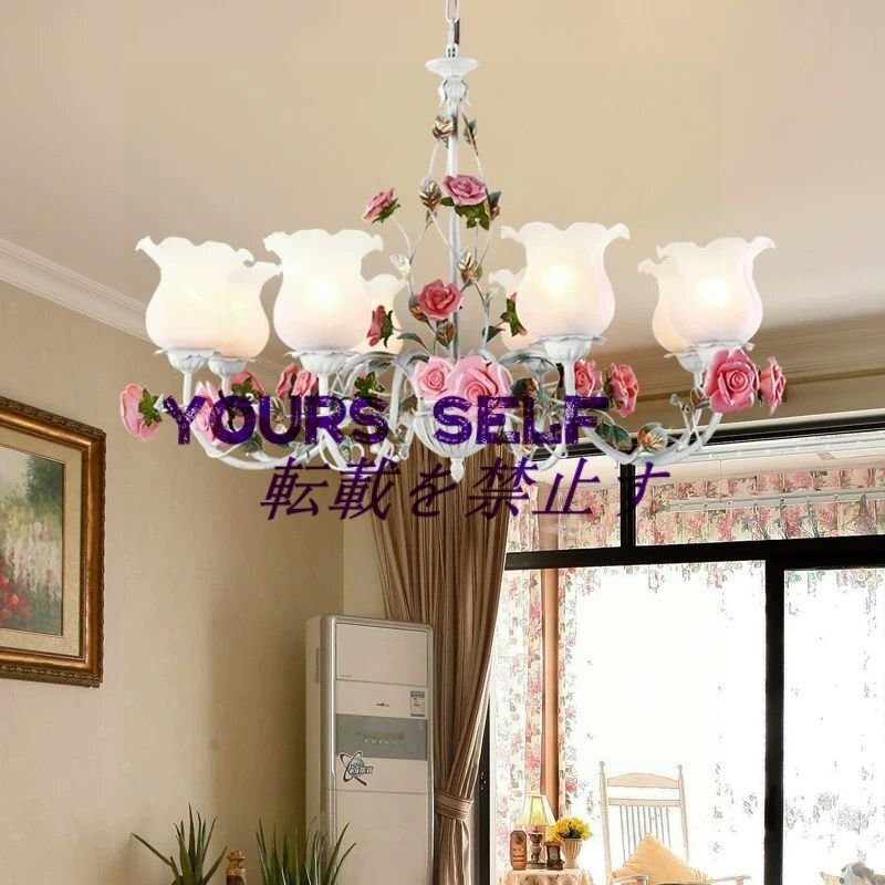 可愛いアンティーク調・薔薇シャンデリア 天井照明器具 花柄 ローズステンド拍卖