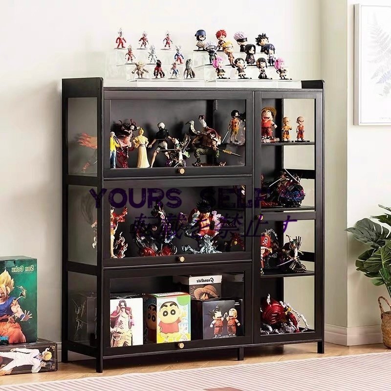 ディスプレイケース フィギュアケース 棚 防塵フィギュアディスプレイキャビネット天然竹フレームコレクシ 111x135x33cm拍卖