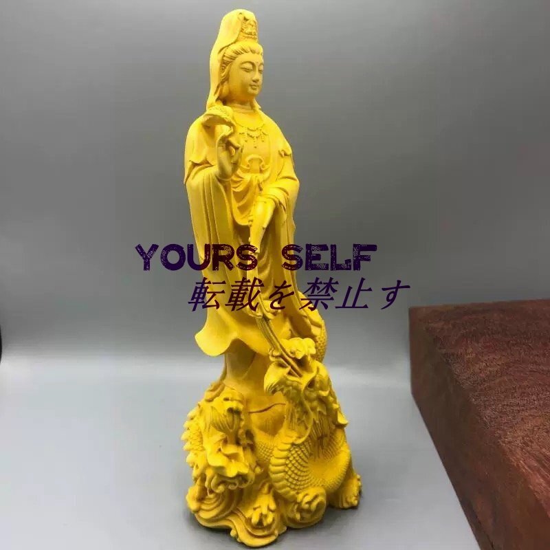 最新作 総檜材 御龍観音 龍上観音 仏教工芸品 木彫仏教 精密彫刻 極上品 観音像 観音菩薩 龍上観音菩薩拍卖