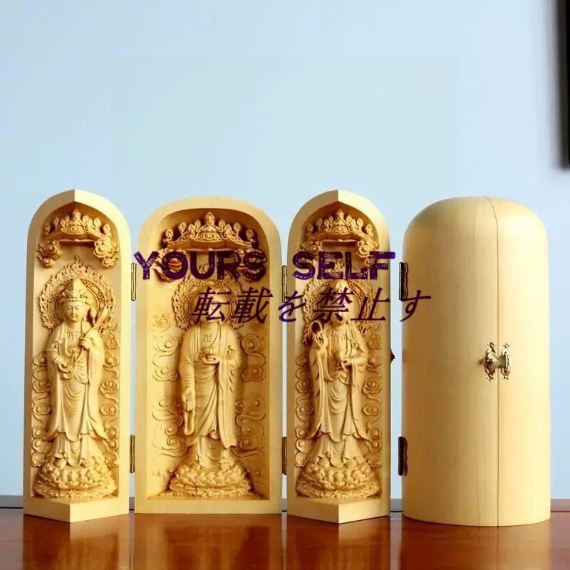 三開仏 阿弥陀三尊 阿弥陀如来 観音菩薩 勢至菩薩 置物 精密彫刻 木彫仏像拍卖