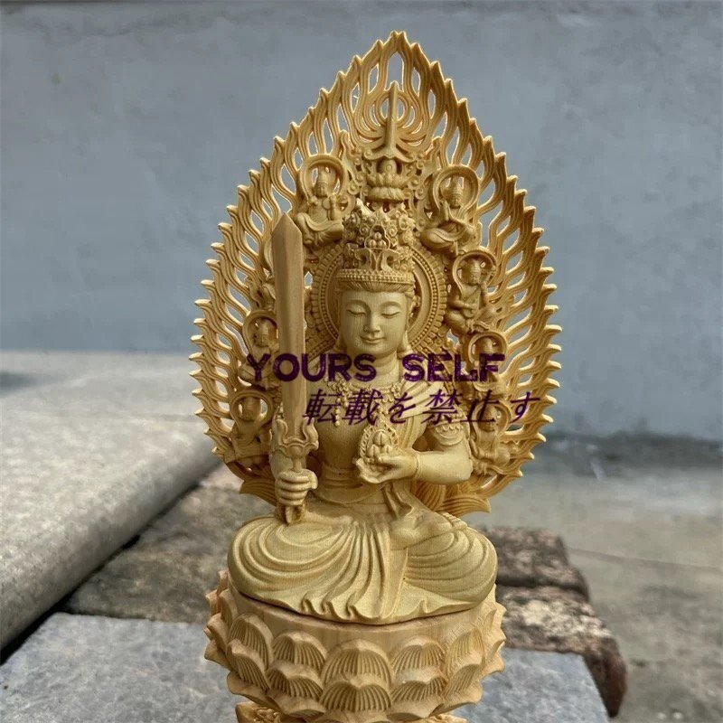 仏像 文殊菩薩 木彫 文殊菩薩像 檜木 精密彫刻 木彫仏教 守り本尊 厄除け 功徳 開運 幸運拍卖