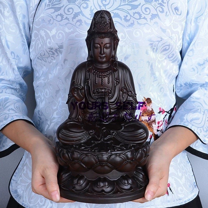 極上品 仏教美術 観音菩薩 木彫 美術品 観音菩薩像 仏像 置物 精密彫刻 大型高40cm拍卖