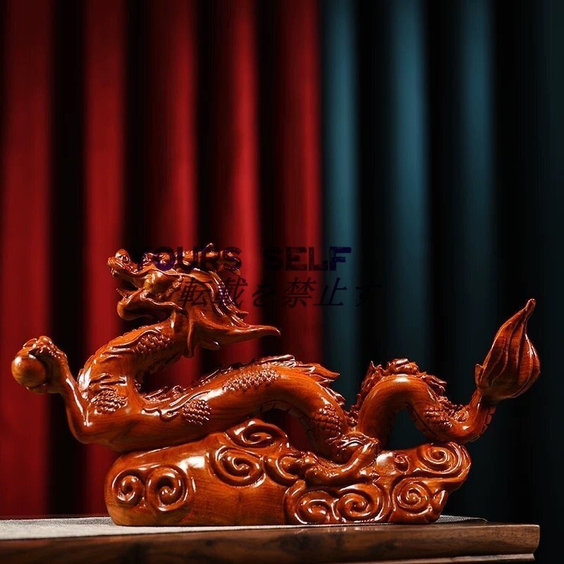美品★ 龍の置物 木彫りドラゴン 置物 木製 干支の辰置物 15cm拍卖