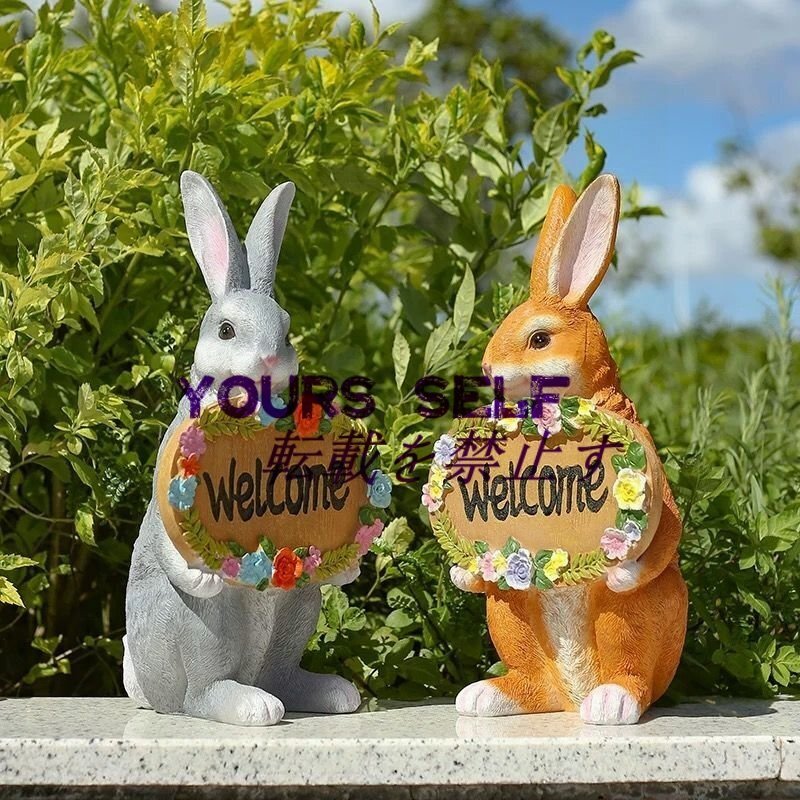 ガーデニング雑貨 うさぎ おきもの ウサギの彫像 ウェルカム オブジェ レジン製 ウサギ置物 ウサギ飾り 置物 道路 花壇 飾り置き物(B)拍卖