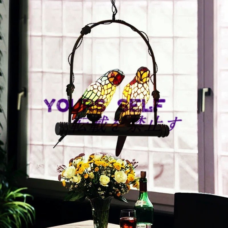 ◆新品◆芸術品◆ステンドランプ ステンドグラス 鸚鵡 ペンダントライト オウム 吊り下げ照明 ティファニー技法 室内装飾拍卖