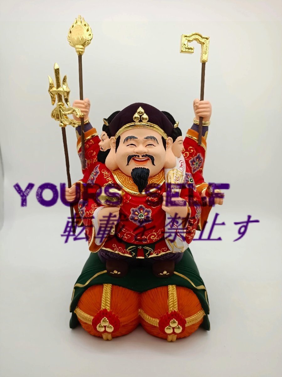 極上品 精密細工 仏教工芸品 高品質 木彫仏教 切金 仏像 彩繪 三面大黒天拍卖