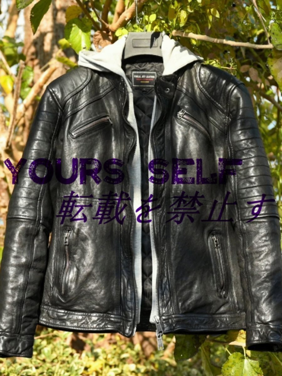 メンズ ハレージャケット フード付き バイクジャケット 高級 柔らかい羊革 本革 革ジャン拍卖