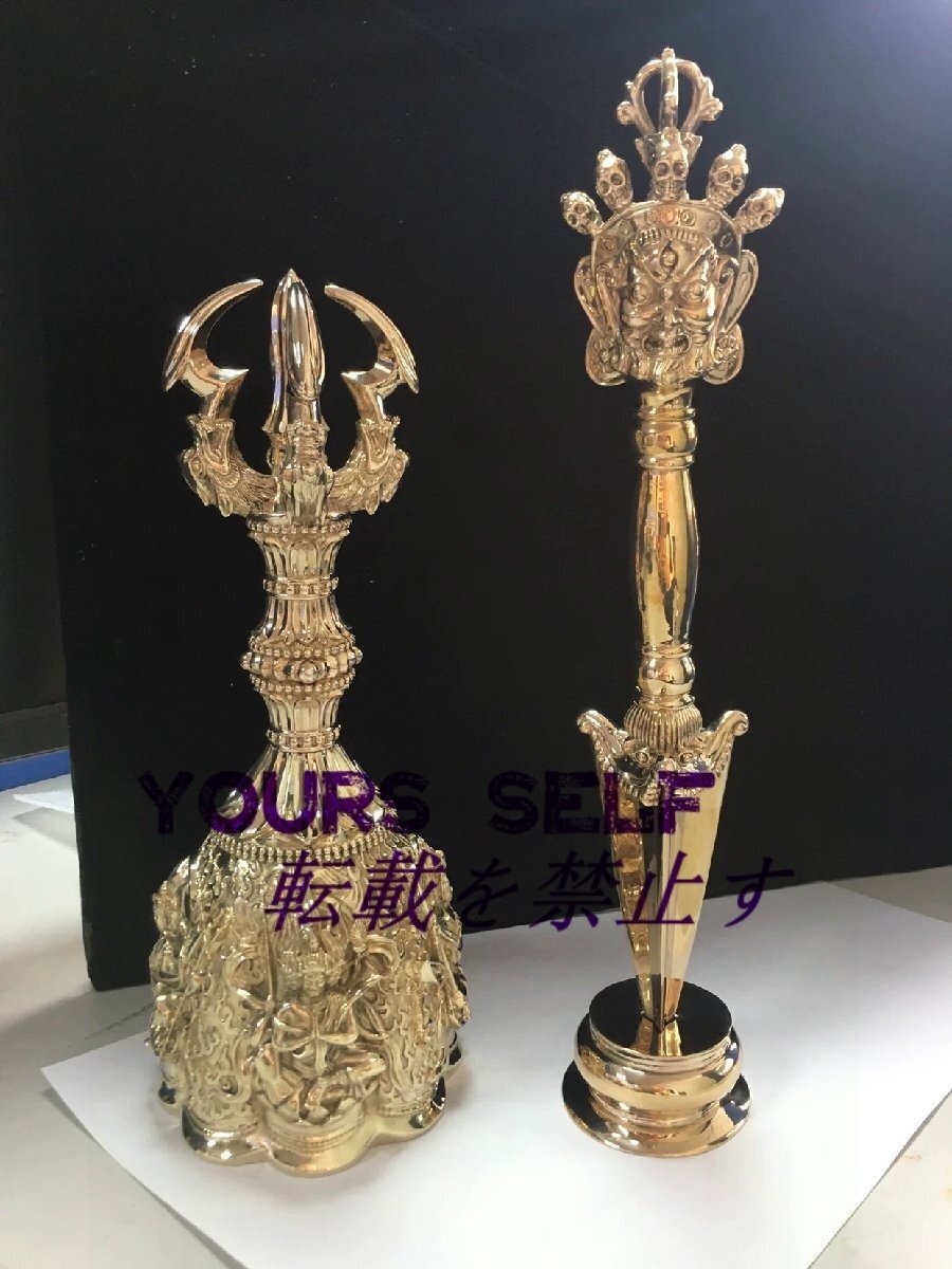 新入荷 真言宗 四大明王 金剛鈴 仏具 真鍮製 高さ26cm 密教法具 寺院仏具拍卖