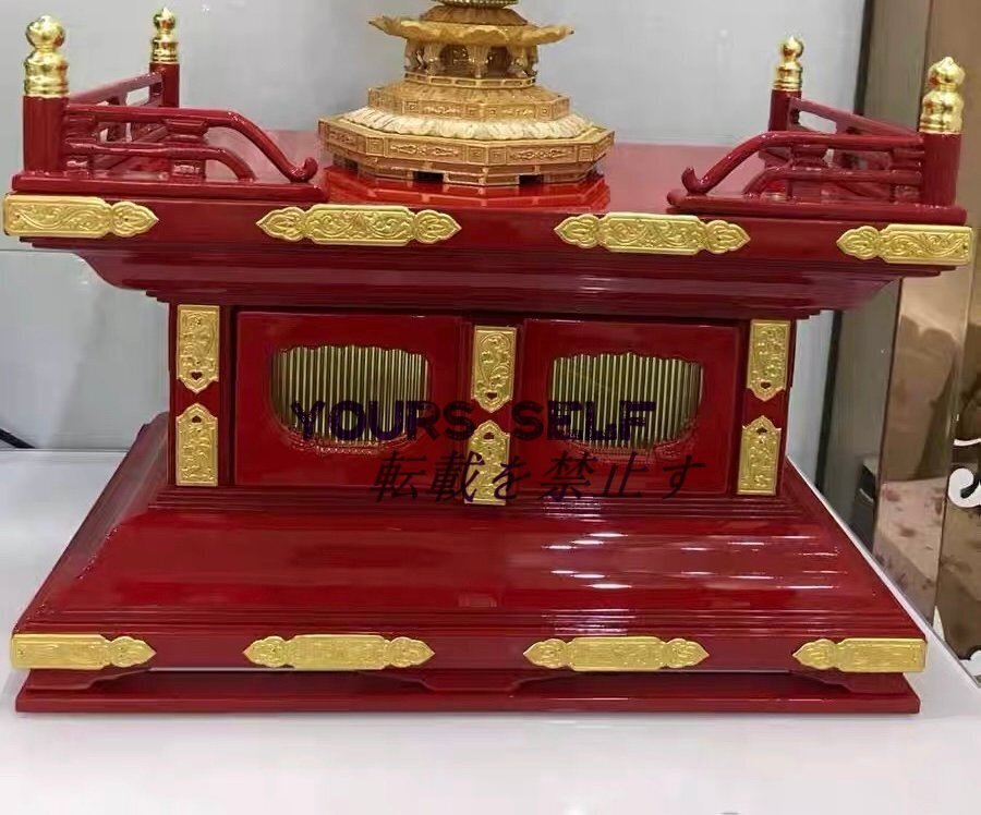 密教法具 寺院用仏具★ 仏教美術 木造須弥壇 本金鍍金金具 高級仏壇の須弥壇 朱塗り 木製 幅さ36cm 寺院 仏具拍卖