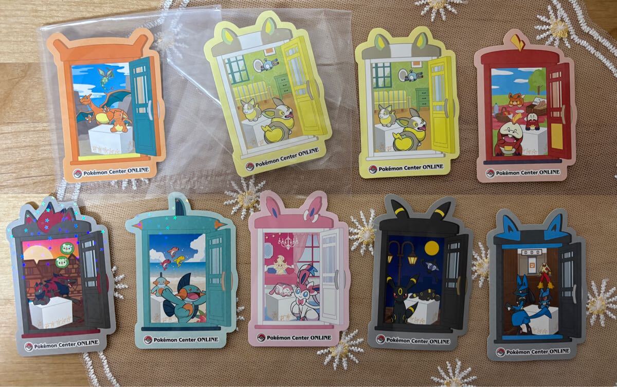 ポケモンセンター 非売品ステッカー ホゲータ リザードン ニンフィア ブラッキーなど 9枚セット ピカチュウ賞 ミニゲームシール拍卖