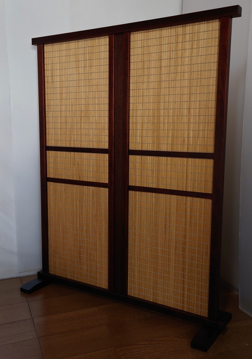 #間仕切り シンプル 木簾(ライトブラウン)使用衝立 ブラウンフレーム サイズ(約cm)W91.5xD27.5xH112拍卖