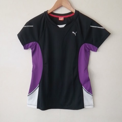 ★【古着】PUMA(プーマ) Tシャツ 半袖 黒(ブラック) 紫(パープル) Mサイズ拍卖