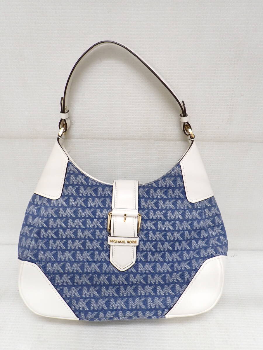 美品 マイケルコース ワンショルダー バッグ ブルー×ホワイト 定形外郵便全国一律920円 D4-MB拍卖