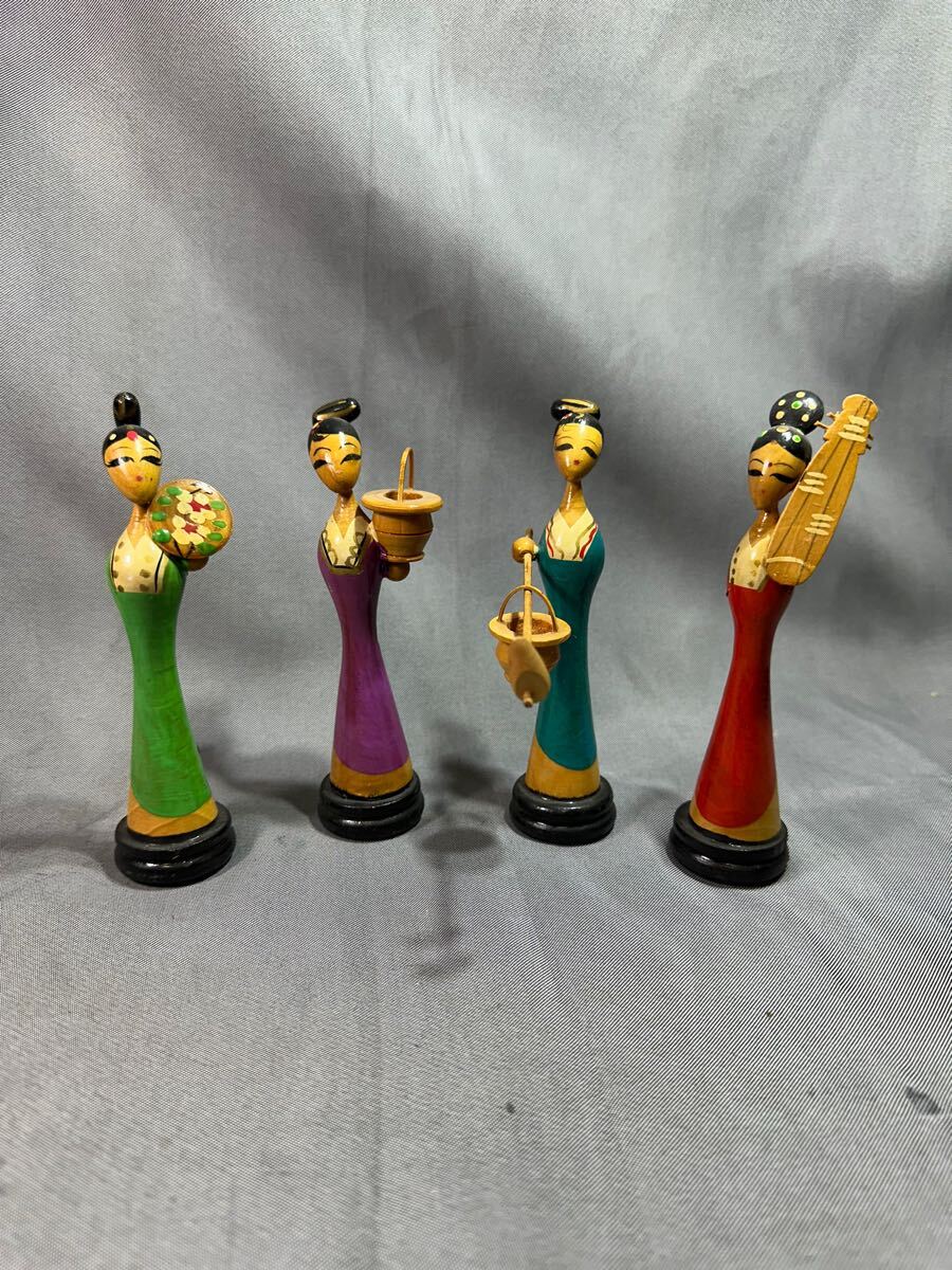 置物 アンティーク日本のこけし手作り人形 四個拍卖